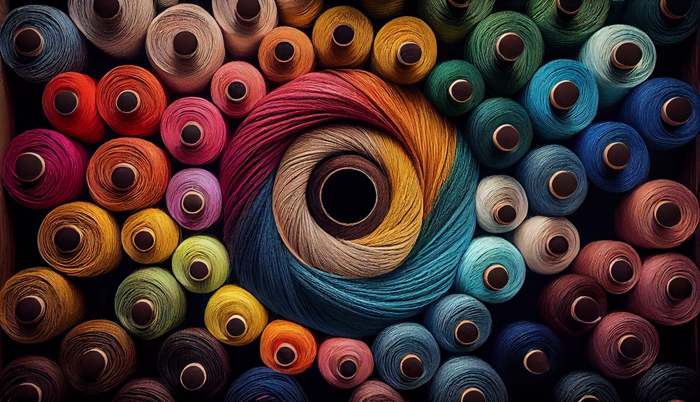 Multi colored spool close up Sewing thread background generated by artificial intelligence